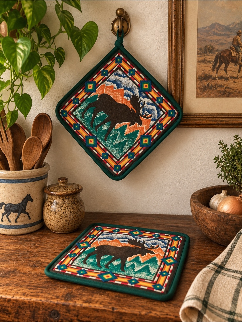 Vintage Handmade Moose Pot Holders (2)